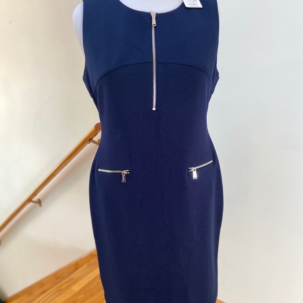 Calvin Klein woman sleeveless dress navy blue back zipper size 14